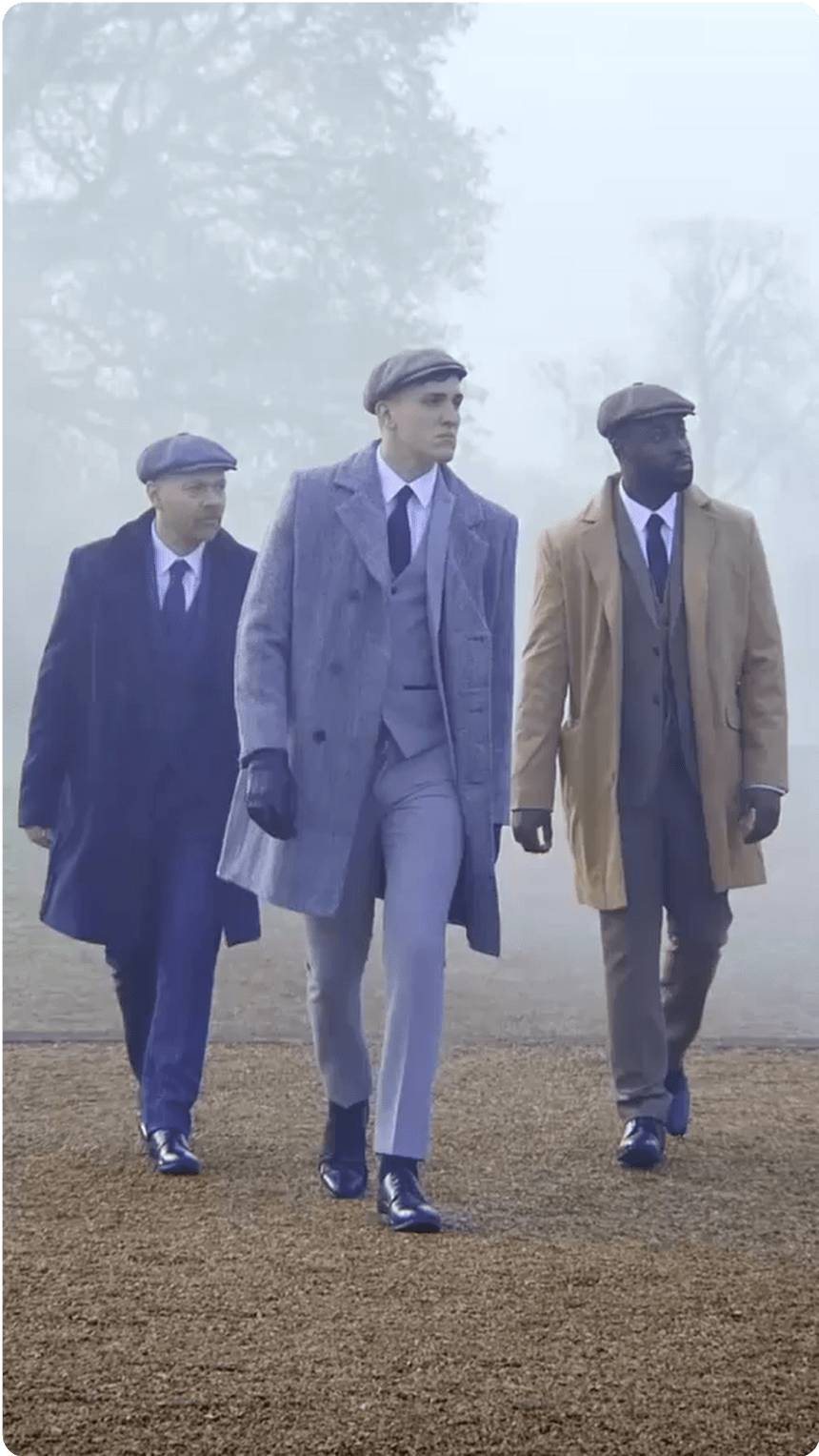 A group of men walking on a foggy day